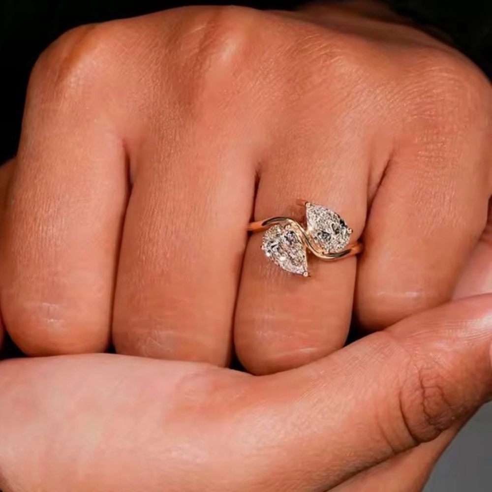 Toi it Moi 5CT Pear Cut 5A CZ Ring 14K Gold Plated Sterling Silver